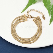 304 Stainless Steel Snake Chain Multi-Strand Bracelets For Women, Real 18K Gold Plated, 6-3/4 inch(17cm)(BJEW-Z095-01A-G)