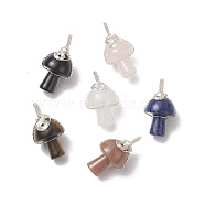 6Pcs Natural Mixed Gemstone Copper Wire Wrapped Pendants, Mushroom Charms, Platinum, 28~31.5x17~18mm, Hole: 5x3mm(PALLOY-JF01969)