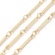 Brass Bar Link Chains, Unwelded, with Spool, Cadmium Free & Nickel Free & Lead Free, Real 18K Gold Plated, 14x2x1mm, 3.5x2.5x0.4mm(CHC-G016-01G)