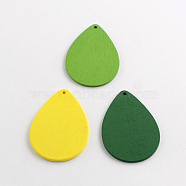 Dyed Teardrop Wood Pendants, Mixed Color, 48x34x2mm, Hole: 2mm(WOOD-R240-49)