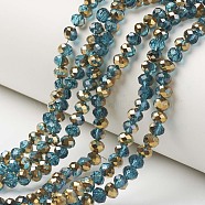 Electroplate Transparent Glass Beads Strands, Half Golden Plated, Faceted, Rondelle, Cornflower Blue, 6x5mm, Hole: 1mm, about 83~85pcs/strand, 38~39cm(EGLA-A034-T6mm-O03)
