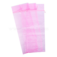Drawstring Wine Bottle Organza Bags, Wine Wrapping Bags, for Decoration, Gift Bags, Party Favors, Rectangle, Pink, 37x14cm, 10pcs/bag(JX022G)