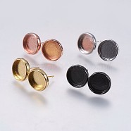 Brass Stud Earring Settings, Flat Round, Mixed Color, Tray: 10mm, 15x11.6mm, Pin: 0.8mm(KK-E749-04)
