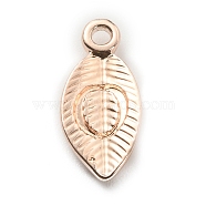 Alloy Pendants, Leaf with Letter Charm, Rose Gold, Letter.O, 15.5x7.5x2.5mm, Hole: 1.5mm(FIND-TAC0011-69O-RG)