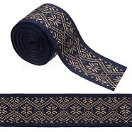 Ethnic style Embroidery Polyester Ribbons, Jacquard Ribbon, Garment Accessories, Camel, Floral Pattern, 1-7/8 inch(48mm), 5 yards/bag(OCOR-GF0002-24B)