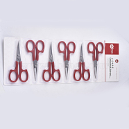 Stainless Steel Sharp Scissors, with Plastic Handle, Red, 130x65x8mm, 6pcs/set(TOOL-Q021-05)