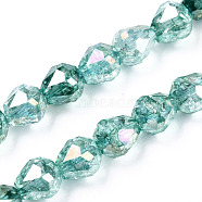 Transparent Electroplate Glass Beads Strands, AB Color Plated, Faceted, Teardrop, Light Sea Green, 10.5x10mm, Hole: 1.2mm, about 33pcs/strand, 13.78 inch(35cm)(EGLA-N006-079C)