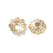 Brass Bead Caps, Cadmium Free & Lead Free, Flower, Real 24K Gold Plated, 7x7x2mm, Hole: 1.8mm(KK-R149-15G)