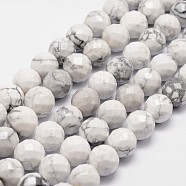 Natural Howlite Beads Strands, Faceted, Round, 10mm, Hole: 1mm, about 37pcs/strand, 14.9 inch~15.1 inch(G-D840-44-10mm)