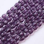 Glass Beads Strands, Faceted, teardrop, Indigo, 6x4mm, Hole: 1mm, about 65~68pcs/strand, 14.96~15.35 inch(GLAA-R024-6x4mm-2)
