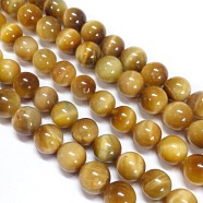 Natural Tiger Eye Beads Strands, Dyed, Round, Goldenrod, 10mm, Hole: 1mm, about 38pcs/strand, 15 inch(G-G544-10mm-01)