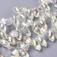 Electroplate Glass Faceted Teardrop Beads Strands, Top Drilled Beads, AB Color Plated, Light Yellow, 11.5~13x6mm, Hole: 1mm, about 92~95pcs/strand, 16.5 inch(EGLA-D014-37)