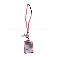 Rectangle PU Leather with Rhinestone ID Card Ferrule, with Strap & Badge Wheel, Light Rose, 590mm(AJEW-WH0230-49B)