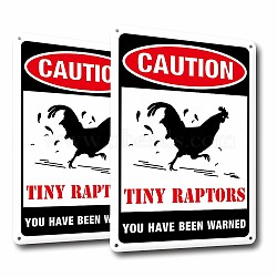 PVC Warning Sign, Rectangle with Word CAUTION TINY RAPTORS YOU HAVE BEEN WARNED, Rooster Pattern, 18x25x0.2cm(DIY-WH0217-001)