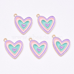 Light Gold Plated Alloy Enamel Pendants, Heart, Colorful, 19x19x1.5mm, Hole: 1.6mm(ENAM-R136-50)