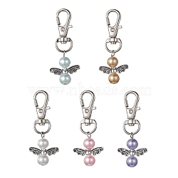 Angel Alloy & Glass Pearl Beads Pendants Decorations, with Alloy Swivel Lobster Claw Clasps, Mixed Color, 52mm(HJEW-JM01293)