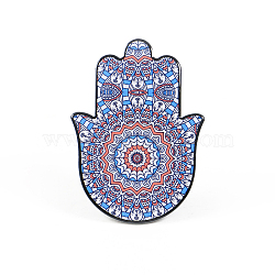 Porcelain Cup Mats, Coasters, with Anti-slip Cork Bottom, Water Absorption Heat Insulation, Hamsa Hand/Hand of Miriam, Dodger Blue, 150x100mm(PORC-PW0001-074A)