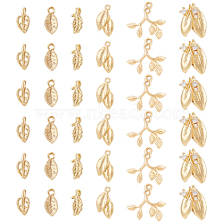 36Pcs 6 Styles Brass Charms, Leaf, Real 18K Gold Plated, 9.5~14.5x4.5~13.5x1~3.5mm, Hole: 1~1.5mm, 6pcs/style(KK-BC0010-07)