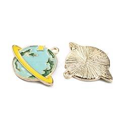 Alloy Enamel Pendants, Planet Charms, Golden, Light Blue, 22x27x2mm, Hole: 2mm(ENAM-CJC0006-61D)