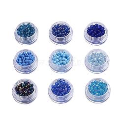 Glass Seed Beads, Round, Blue, 4mm, Hole: 1.5mm(DIY-X0272-4mm-02)