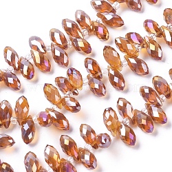 Electroplate Glass Faceted Teardrop Beads Strands, Top Drilled Beads, AB Color Plated, Chocolate, 11.5~13x6mm, Hole: 1mm, about 92~95pcs/strand, 16.5 inch(EGLA-D014-33)