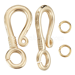 10Pcs Brass Hook Clasps, with 20Pcs Jump Rings, Real 24K Gold Plated, Hook Clasps: 19x8x2mm, Hole: 3mm, 10pcs(KK-BBC0009-90G)