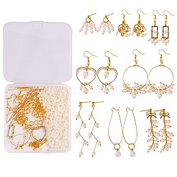 DIY Earring Making Kits, Including Alloy Links Connectors, Iron & 304 Stainless Steel & Brass Earrings Findings, ABS Plastic Imitation Pearl Pendants, Acrylic Imitation Pearl Beads, Brass Twisted Chains, Golden(DIY-CJ0001-43)