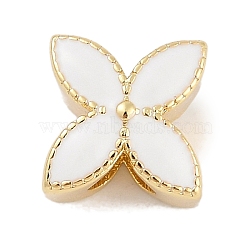 Brass Enamel Beads, Long-Lasting Plated, Lead Free & Cadmium Free, Flower, Real 18K Gold Plated, Rack Plating, White, 9.5x9.5x7mm, Hole: 3.5mm(KK-Q028-48G-01)