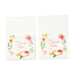 Rectangle OPP Self-Adhesive Bags, with Word Thank You and Flower Pattern, for Baking Packing Bags, Colorful, 10x7x0.02cm, 100pcs/bag(OPP-A003-01A)