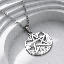 Viking Pentagram 304 Stainless Steel Pendant Necklaces, Stainless Steel Color, 18.11 inch(46cm)(NJEW-M096-01P)