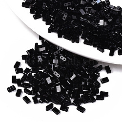 2-Hole Glass Seed Beads, Opaque Colours, Rectangle, Black, 4.5~5.5x2x2~2.5mm, Hole: 0.5~0.8mm, about 250pcs/10g(X-SEED-S031-M-SH49)