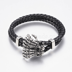 Men's Braided Leather Cord Multi-strand Bracelets, with 304 Stainless Steel Findings, Skull Hand, Black, 7-7/8 inch(200mm), 
10~30x5~20mm(BJEW-P198-09)