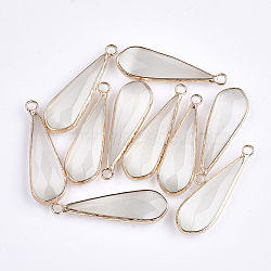 Synthetic Cat Eye Pendants, with Brass Findings, Faceted, teardrop, Golden, WhiteSmoke, 36x11.5x5.5mm, Hole: 2mm(G-S344-22)