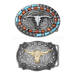 WADORN 2Pcs 2 Style Alloy Smooth Buckles, Belt Fastener, with Wooden and Resin Beads, Oval/Rectangle with Cattle Head, Mixed Color, 62.5~75x84~99.5x9.5~12mm, Hole: 40~41.5x16.5~17mm, 1pc/style(FIND-WR0010-41)