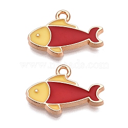 Alloy Enamel Pendants, Lead Free & Cadmium Free, Fish Charm, Golden, FireBrick, 13x18.5x2mm, Hole: 1.6mm(ENAM-T020-78A)