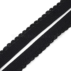Chinlon Elastic Cords, Single Wavy Edge Elastic Band for Garment Accessories, Flat, Black, 10mm(OCOR-WH0046-09A)