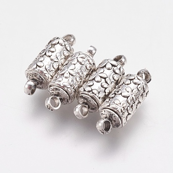 Brass Magnetic Clasps with Loops, Long-Lasting Plated, Column, Antique Silver, 16.5x5.5mm, Hole: 2mm