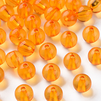 Transparent Acrylic Beads, Round, Orange, 10x9mm, Hole: 2mm, about 940pcs/500g
