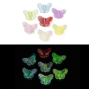 Luminous UV Plating Rainbow Iridescent Acrylic Beads, Glow in the Dark Beads, Butterfly, Mixed Color, 20x27x6mm, Hole: 2.2mm