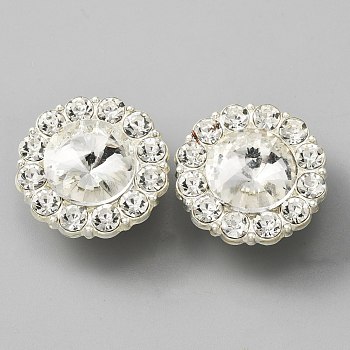 Alloy Rhinestone Shank Buttons, 1-Hole, Flower, Silver, 23.5x13.5mm, Hole: 2mm