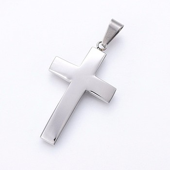 304 Stainless Steel Pendants, Cross, Stainless Steel Color, 42x25x3.5mm, Hole: 10x5mm