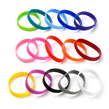 Silicone Wristbands Bracelets, Cord Bracelets, Mixed Color, 2-3/8 inch(60mm), 15pcs/set