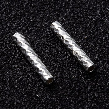 Corrugated Brass Tube Beads, Long-Lasting Plated, 925 Sterling Silver Plated, 10x1.5mm, Hole: 0.7mm