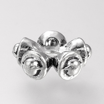 Tibetan Style Alloy Spacer Beads, Cadmium Free & Lead Free, Flower, Antique Silver, 11x11x4mm, Hole: 2mm, about 890pcs/1000g