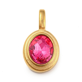 Golden Plated 304 Stainless Steel Rhinestone Pendants, Oval Charms, Rose, 23.3x13x6mm, Hole: 6x3mm