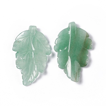 Natural Green Aventurine Pendants, Leaf Charms, 41.5x25~26x5mm, Hole: 0.8mm