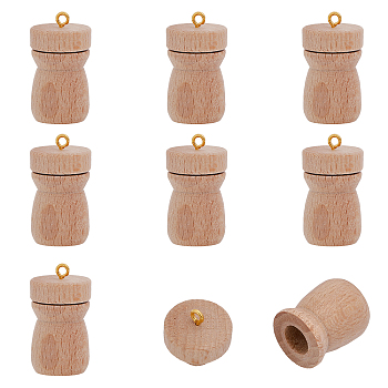 8 Sets Wood Perfume Bottle Pendants, Essential Oil Bottles Charm, Undyed, BurlyWood, 29x10mm, Hole: 1.8mm