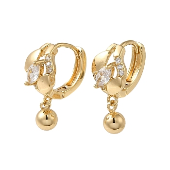 Brass Micro Pave Cubic Zirconia Dangle Earring, Hoop Earring for Women, Light Gold, 21x8mm