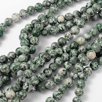 Gemstone Beads Strands, Green Spot Jasper, Round, about 8mm in diameter, hole: about 1mm, about 46pcs/strand, 15~16 inch