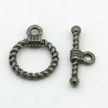 Tibetan Style Alloy Toggle Clasps, Cadmium Free & Nickel Free & Lead Free, Ring, Gunmetal, Ring: 19x14x3mm, Hole: 2mm, Bar: 20x8x3mm, Hole: 2mm